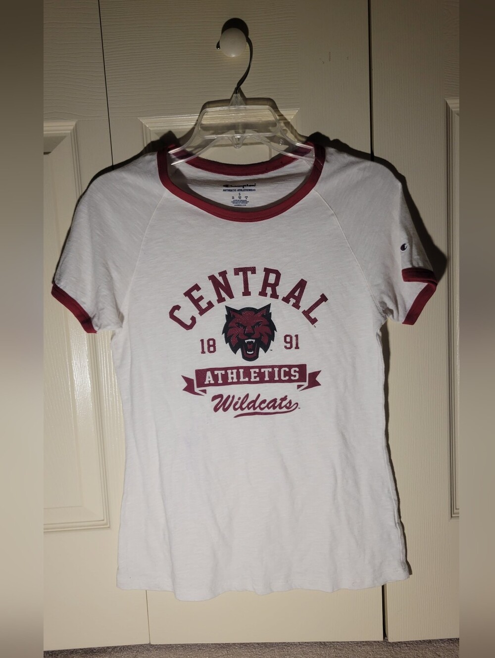 Champion White Ringer Tee with Red Trim, CWU Wildcats Central WA University